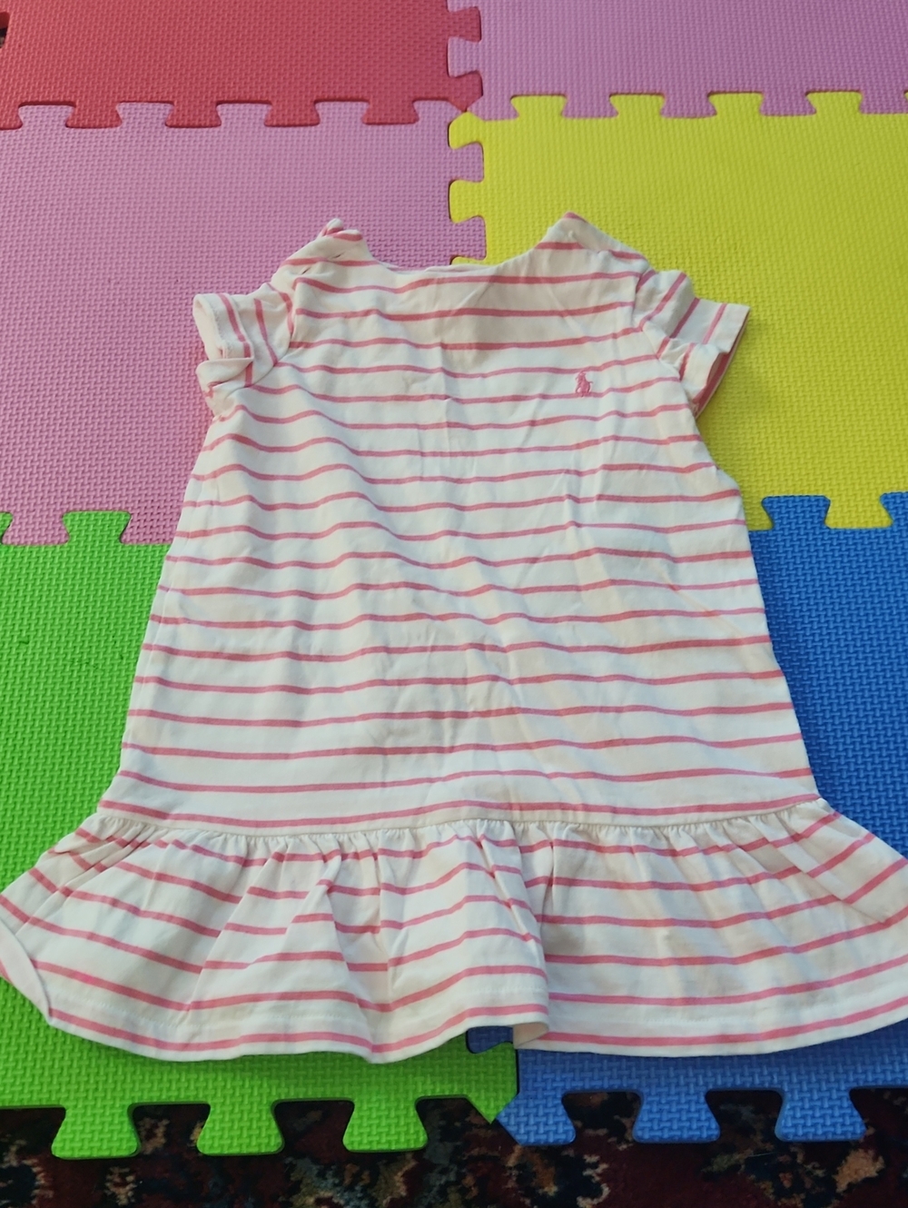 Ralph Lauren White Dress with Pink Stripes and Ruffle Hem